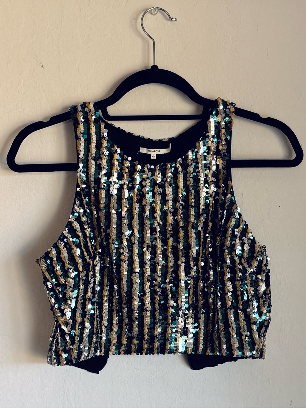 Tularosa x Revolve Belinda Sequin Crop Top in Black, Gold, Green, Silver, XS